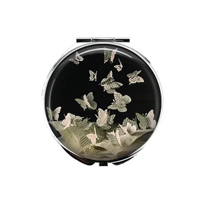1 Mother of Pearl Compact Mirror, Cosmetic, Makeup Mirror, Butterfly Patterned 4 - Picture 1 of 2