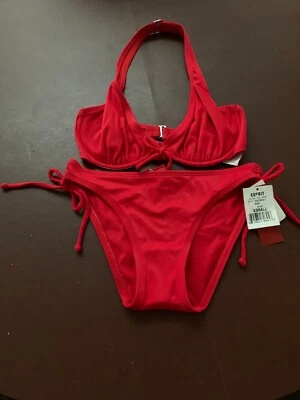 Biquíni ESPRIT 2 PEÇAS RED HALTER SLIDE SIDE TIE BIKINI tamanho XS novo com etiquetas - Imagem 1 de 4