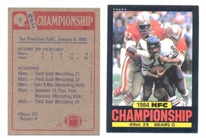 1985 Topps MATT SUHEY San Francisco 49ers Chicago Bears NFC Championship Card