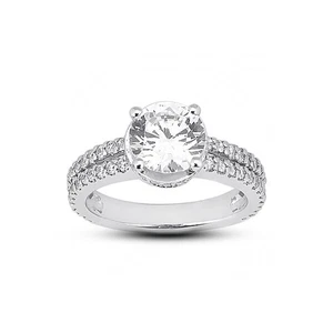 Anillo de oro de 14K con diamantes naturales brillantes redondos E/SI1 de 2,38 quilates dobles - Imagen 1 de 4