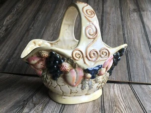 Cesta grande de cerámica hecha a mano con patrón de frutas mixtas con mango 12" x 12" x 7,5" - Imagen 1 de 12