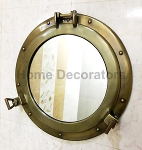 17" Wall Hanging Mirror Porthole Round Antique Frame Home Decor Wall Mirror  - Picture 1 of 6