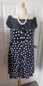 OASIS WOMENS ON OFF SHOULDER DRESS SUMMER NAVY WHITE SIZE 16 - Picture 1 of 9