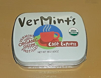 Vermints USDA ORGANIC Breath Mints Novo na embalagem vegano não transgênico 0,63 oz CAFE EXPRESS 2 pacotes - Imagem 1 de 2