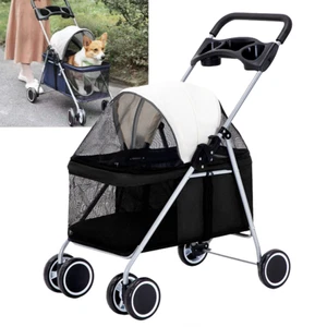 Foldable Pet Stroller Dog Cat Carrier Pram Travel Pushchair 4 Wheels Stroller - Picture 1 of 11