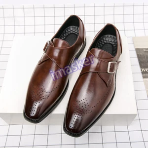 Men's Handmade Black Leather Monk Strap Oxford Dress Shoes Wedding Party Formal - Picture 1 of 21