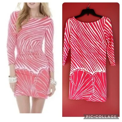 Vestido Topanga Lilly Pulitzer Shimmy Shell Rayas Rosa Sandía Manga 3/4 XS Foto 1 de 4