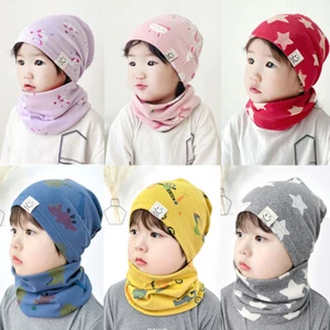 Baby Toddler Cotton Hat Circle Scarf Kids Boy Girl Spring Autumn Warm Beanie Hat - Picture 1 of 46