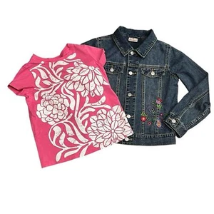 Hanna Andersson Girls size 10 (140) floral T-shirt and embroidered denim jacket - Picture 1 of 12
