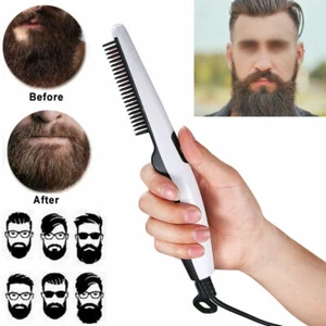 Beard Straightener Brush for Men Ceramic & Ionic Hair Anti-Scald Hot Comb Gift - Picture 1 of 22