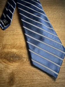 IKE BEHAR Men Necktie 100% Imported Silk Hand Tailored USA Striped Blue White - Picture 1 of 3