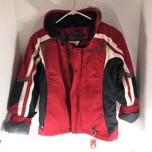 Spyder kids winter jacket size 14 with hood Red black Ski Full Zip & Buttons - Picture 1 of 9