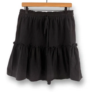 Boutique Women's XL Tiered Peasant Midi Skirt Black Pull On Casual Flowy Witchy - Picture 1 of 6