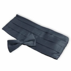 Bow Tie & Cummerbund Set Black Solid Color Adult NEW 2pcs - Picture 1 of 1