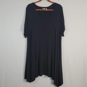 LOGO Lori Goldstein short sleeve asymmetrical hem shift dress sz 1X black casual - Picture 1 of 6