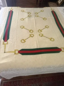 GUCCI Vintage Horse bit Throw Blanket. Traditional Red And Green Cream Color. - Picture 1 of 23