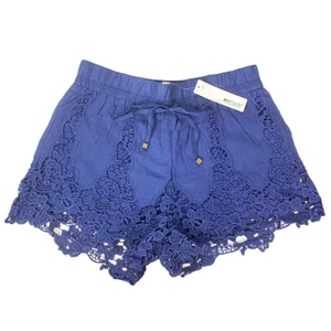 LAmade Indigo Floral Crochet Lace Shorts Size Small Lined Casual Boho Summer - Picture 1 of 5