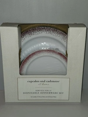 杯子蛋糕和羊绒一次性餐具套装 白色/红色闪光塑料 50 件 — 第 1/4 张图片