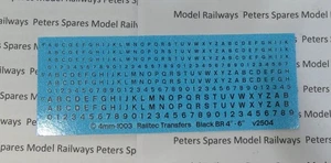 Railtec 4MM-1003 Hoja Numérica/Alfabeto: Negro BR Escala 4 - 6 Calcomanías Calibre OO - Imagen 1 de 1