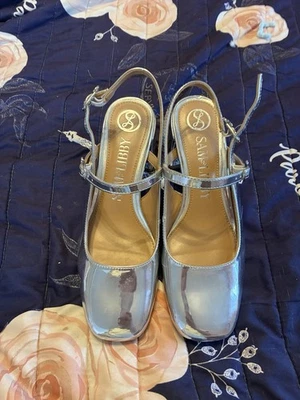 Zapatos de salón Sam and Libby Mary Jane con cordones tacón alto para mujer 8 plateados  Foto 1 de 4
