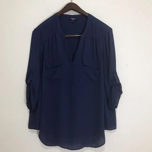 Torrid Größe 2 Harper marineblau halbtransparent 3/4-Ärmel V-Ausschnitt Bluse  - Bild 1 von 9