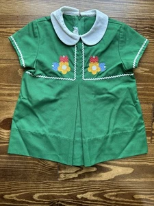 VTG Girls Size 4T Green Flower Dress Collar And Tie Saks Fifth Ave - Picture 1 of 4