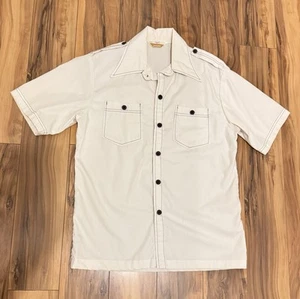 Vintage 70er Jahre Jantzen Dolchkragen Hemd Kurzarm Disco M/L * weiß - Bild 1 von 13