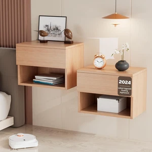 Floating Nightstand, Modern Wall Mounted Bedside Table with Drawer, Wood Bedside - Picture 1 of 7