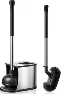 2-in-1 Toilet Plunger & Brush Set Stainless Steel Rustproof Heavy Duty - Picture 1 of 7