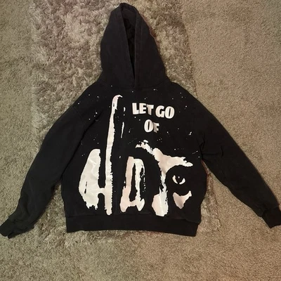Sudadera con capucha Let Go of Hate Y2k de moda para hombre talla grande negra blanca Foto 1 de 3