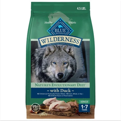 Wilderness Natural proteinreiches Trockenfutter für ausgewachsene Hunde, Ente, 4,5-lb-Beutel - Bild 1 von 3