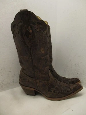 Corral Vintage Marrón Cuero Envejecido Incrustación Lagarto Mujer Talla 9 M C2109 Foto 1 de 4