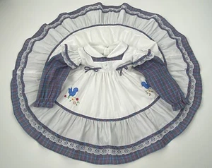 vintage Girls BABY TOGS Sz 12m Pinafore Circle Dress Plaid Birds Lace Trim - Picture 1 of 6