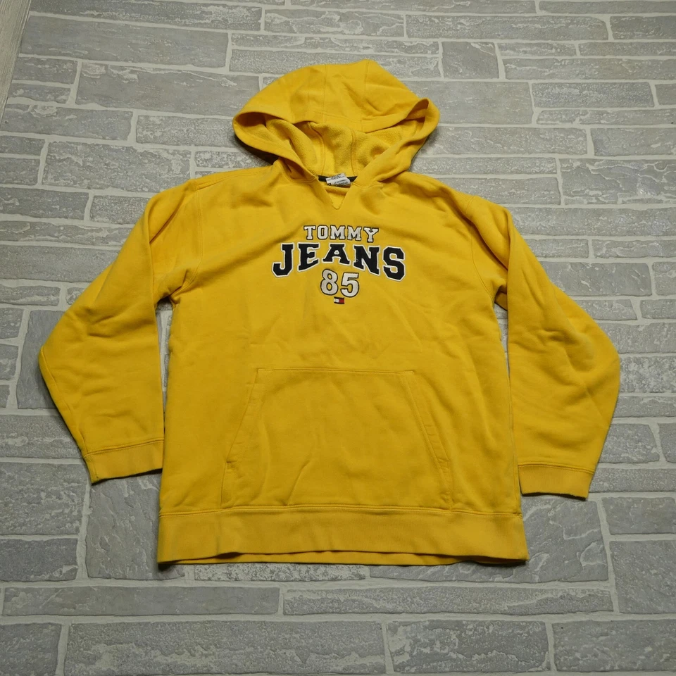 复古 Tommy Hilfiger 连帽衫女式大号黄色棉混纺羊毛连帽 — 第 1/4 张图片