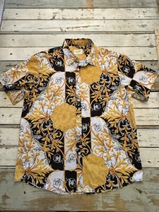 Mens Fohemr Button Up Shirt Men’s Size Large Baroque Abstract Print Yellow - Picture 1 of 10