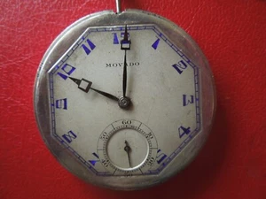 J6344 MOVADO POCKET WATCH MOVEMENT SILVER DIAL  4 ADJ. 15 JEWELS SCARCE SEE DESC - Picture 1 of 11