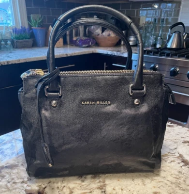 Bolso de Mano Karen Millen Negro Pelo de Becerro Delgado Foto 1 de 4