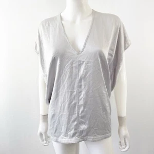 Helmut Lang Gray Satin V-Neck Short Sleeve Top Size S Draped Back Casual - Picture 1 of 9