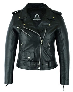 Womens Brando Motorcycle Leather Jacket Black Ladies Biker Cowhide - Picture 1 of 5