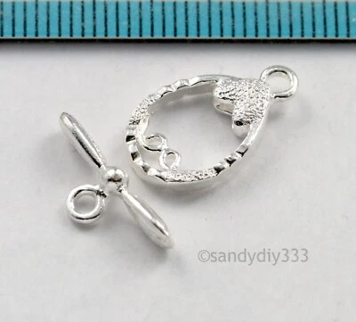 1x STERLING SILVER BRIGHT SWEET OVAL TOGGLE CLASP 10mm (#478) - Image 1 of 3