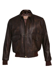 New Men Aviator A-2 Flight A2 Jacket Brown Biker Real Leather Bomber Jacket - Picture 1 of 3