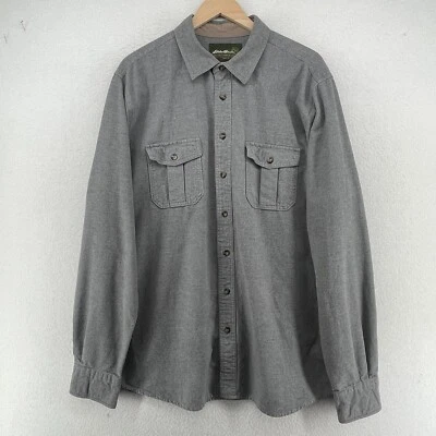 EDDIE BAUER Shirt Mens XLT Tall Chamois Flannel Button Up Utility Cotton Gray - Image 1 of 4