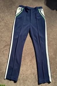 Vintage Rawlings Activewear Hose Gr. M blau weiß gestreift Polyester 80er Knopf Reißverschluss - Bild 1 von 6