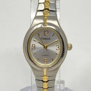 Carriage by Timex Watch Women Silver Gold Tone Matte Stretch Band New Batt 6.5" - Picture 1 of 14