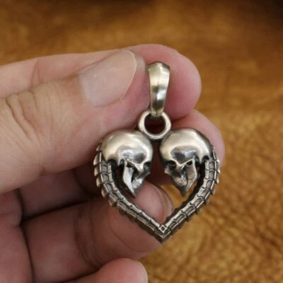 Cuproníquel Doble Calavera Corazón Colgante Motociclista Punk Joyería CP168D GC Foto 1 de 4