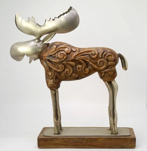 Weihnachten Deko Elch Handgeschnitzte Elchfigur Winterzeit Skulptur ca. 36 cm - Bild 1 von 9