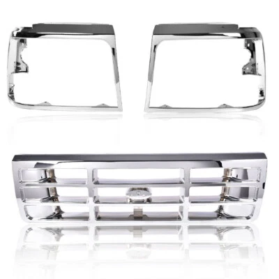 Kit de puerta de faros de rejilla cromados aptos para Ford F150 F250 F350 Bronco 1992-1997 Foto 1 de 4
