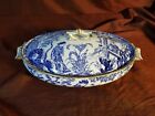 Royal Crown Derby England Mikado - Blue - Oval Covered Vegetable Dish (1933)