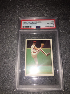 1981 Topps Baseball Sticker Steve Carlton #28 PSA 8 NM-MT, Low Starting Price