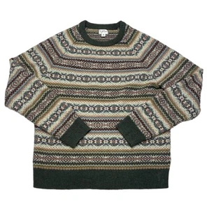 J. Crew Mens Lambswool Fair Isle Sweater Size Medium Green Crew Neck Traditional - Picture 1 of 4